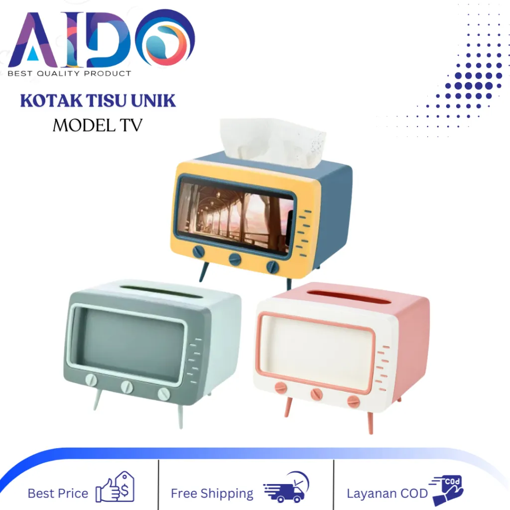 Kotak Tissue Box Organizer Bentuk TV Handphone Holder Tempat Tisu