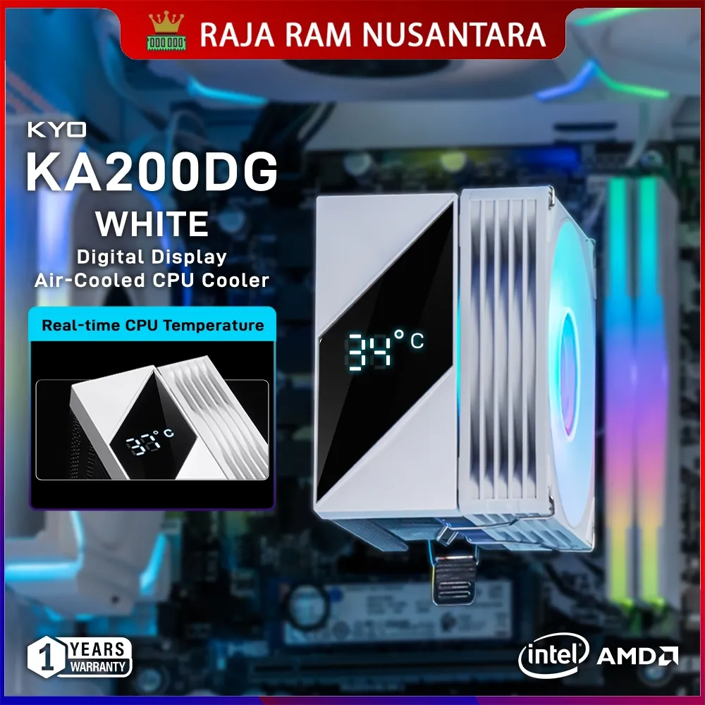 KYO KA200DG Digital CPU Air Cooler 90mm WHITE Two Heatpipe Single tower With Smart DIGITAL Display