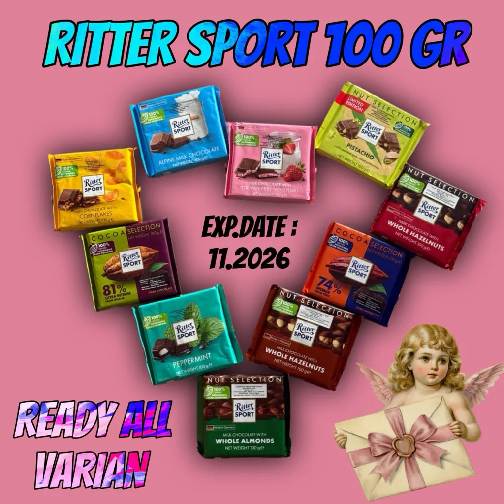 [BELI 3 GRATIS 1  HERSHEY COKLAT IMPORT USA] Ritter sport chocolate 100gr EXP AGUSTUS 2026 Original germany coklat sultan Import premium spesial big sale Termurah !!!