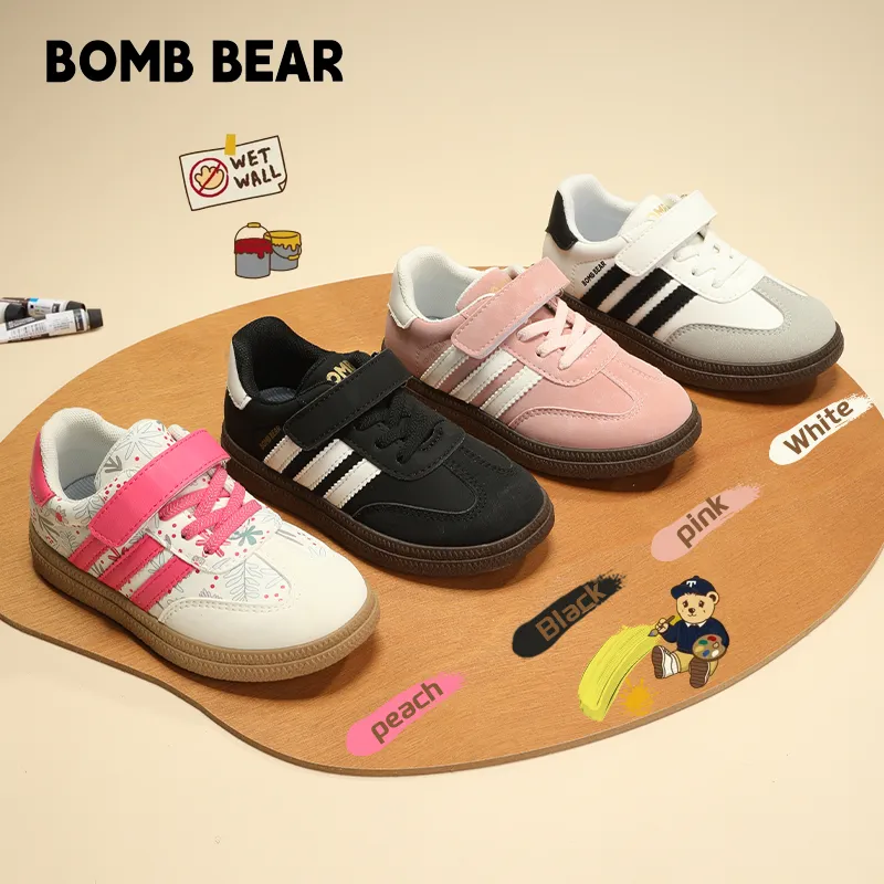 Bomb Bear Sepatu Sneakers Sekolah Anak Laki Perempuan Hitam Pink Sport Usia 2-13 Tahun YNDDT-3303