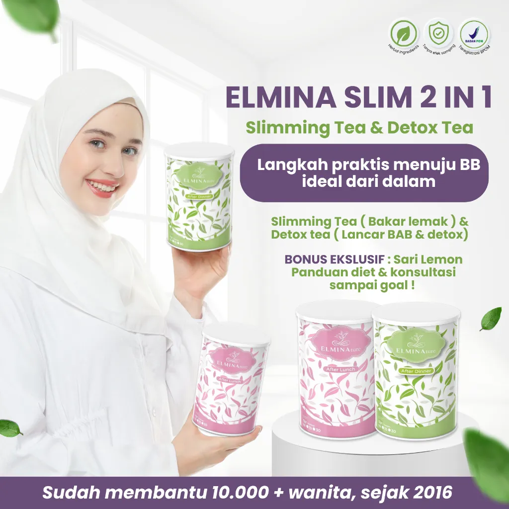 Elmina Slim 2in1 Teh Pelangsing | Slimming Tea + Detox Tea | After Lunch & After Dinner