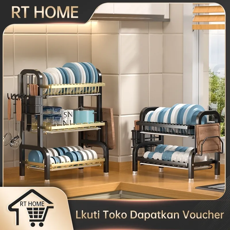 RT HOME Rak Dapur Rak Piring Stainless Rak Penyimpanan Dapur Muat Mangkuk Dan Piring rak bumbu