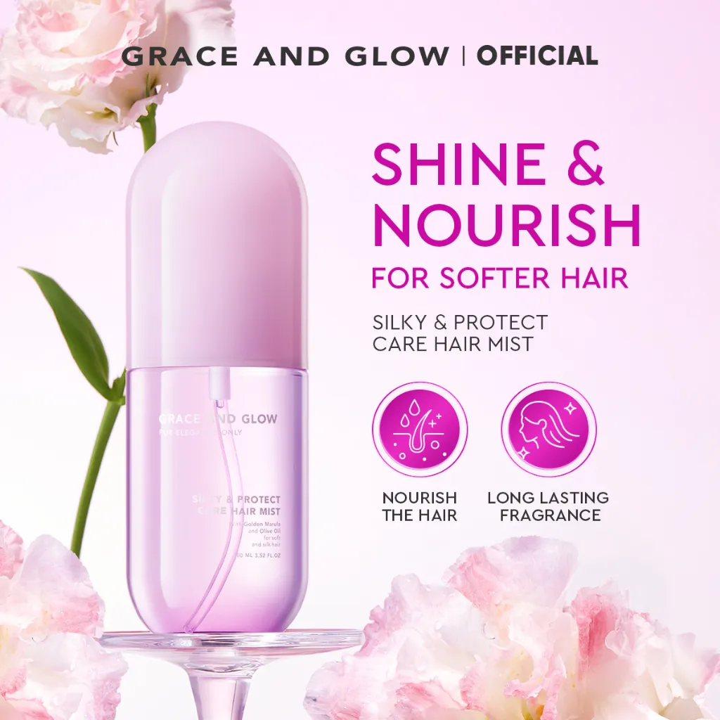 Grace and Glow Silky and Protect Care Hair Mist Hair Perfume - Parfum Rambut Spray untuk Rambut Kering dan Bercabang with Golden Marula + Olive Oil