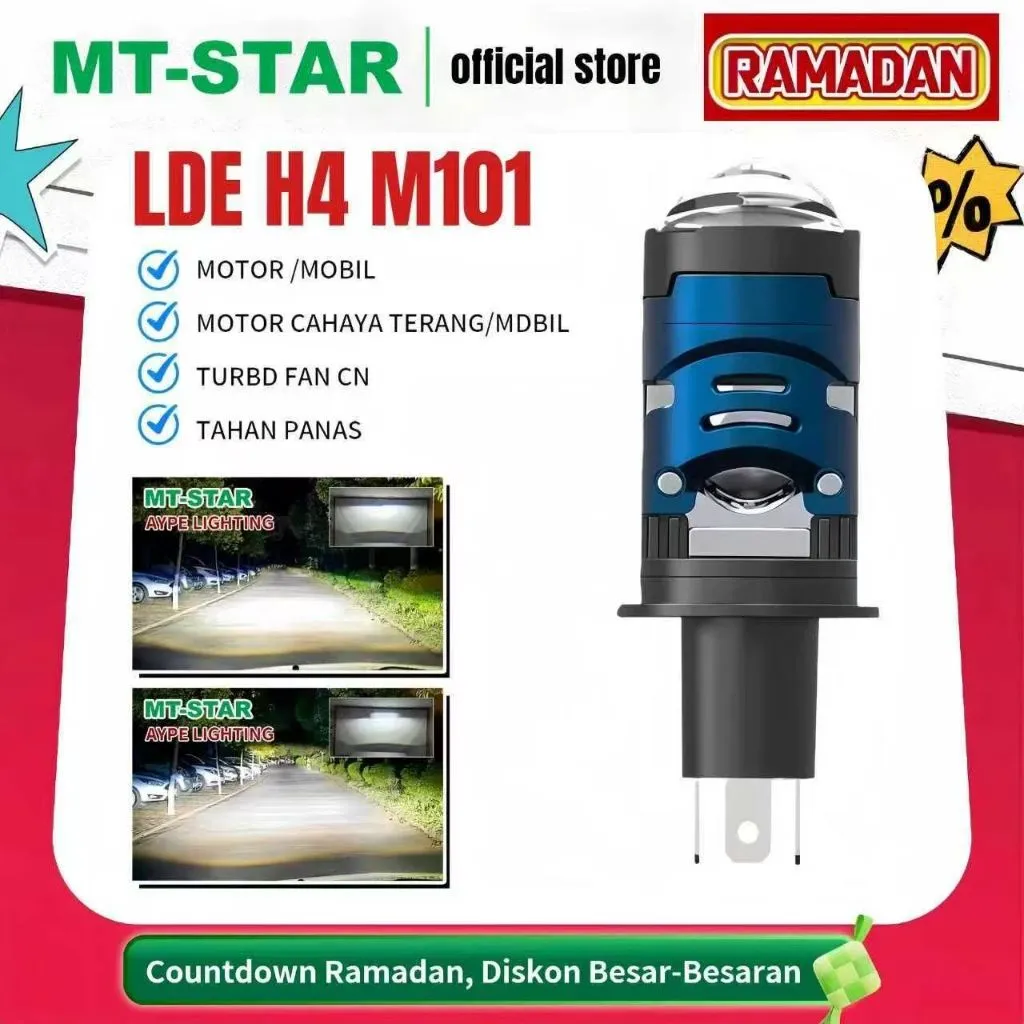 MT-STAR Lampu Projector LED H4 M101 PROJECTOR BILED Cahaya Terang Berkualitas Dengan Kipas Pendingin Tinggi Bisa Untuk Mobil/Motor