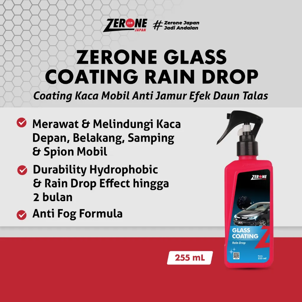 Glass Coating Rain Drop Anti Jamur Kaca Mobil Efek Daun Talas Zerone Japan