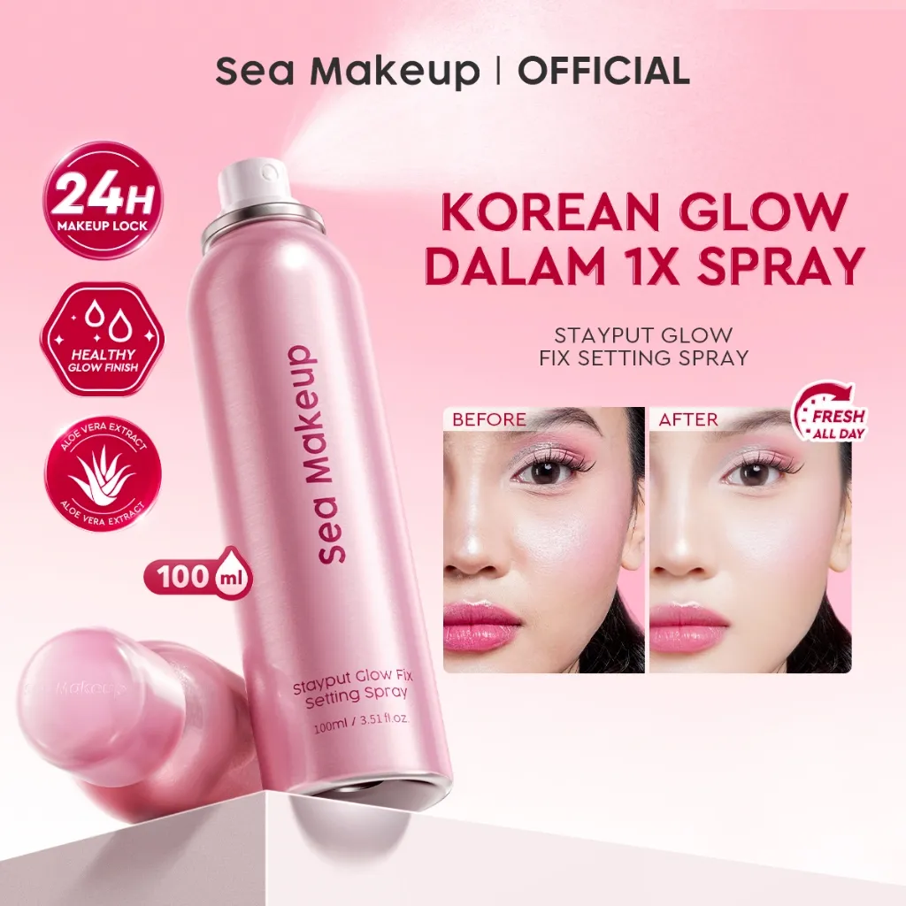 [NEW LAUNCH NOW!] Sea Makeup Stayput Glow Fix Setting Spray - Longlasting Makeup 24 Jam Continuous Glowing Korean Glass Skin with Aloe Vera Extract Finish Fine Mist Spray Primer Makeup Kosmetik Wajah Tahan Lama