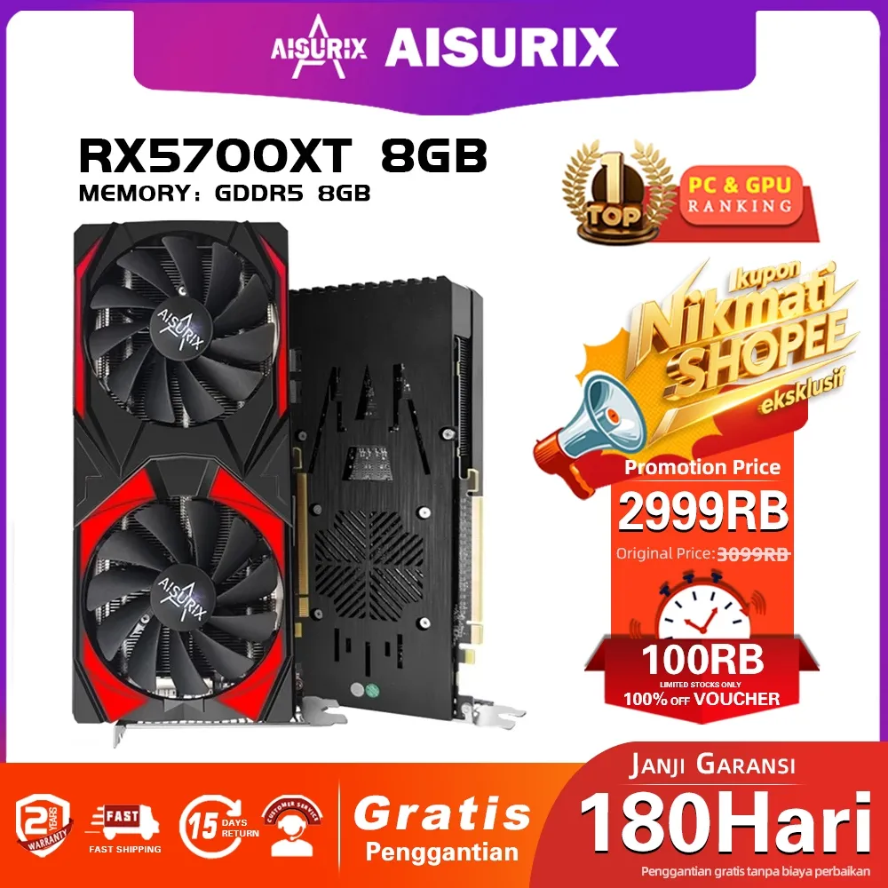 AISURIX New video card RX 5700 XT 8GB GDDR6 gaming video card GPU for Radeon AMD Dual fan video cards