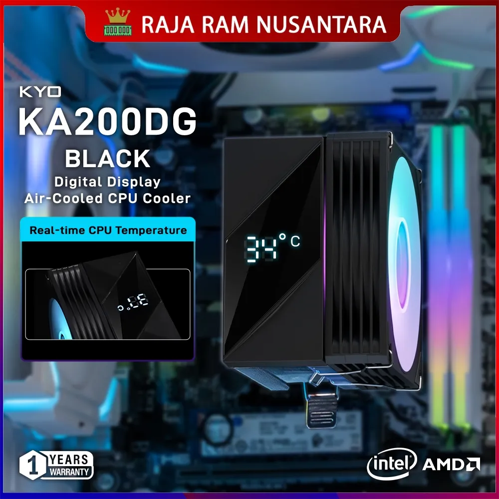 KYO KA200DG Digital CPU Air Cooler 90mm BLACK Two Heatpipe Single tower With Smart DIGITAL Display