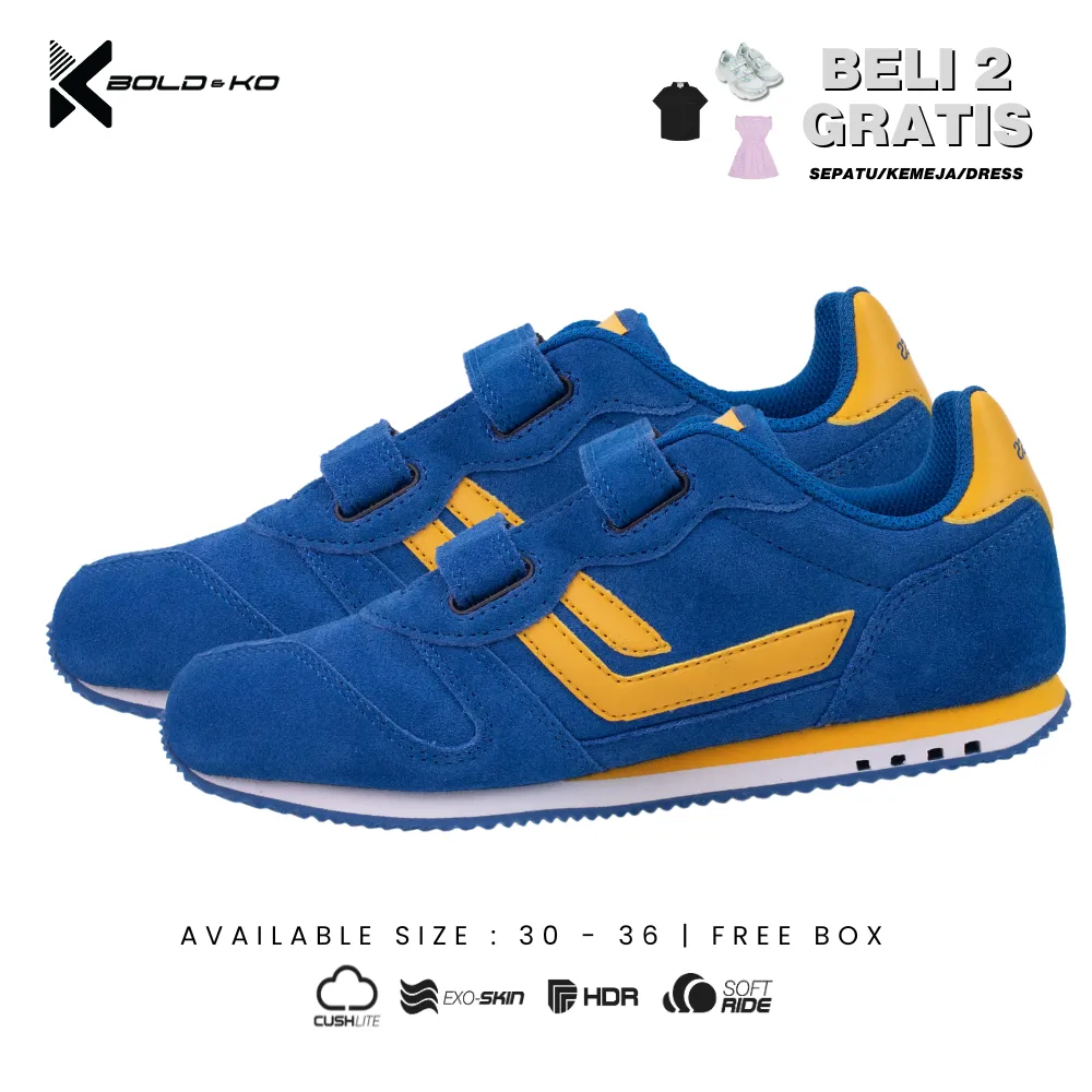 BOLD&KO AeroFlex Biru Sneaker Anak Premium Uk 30-36 - Unisex | Sepatu Anak Nyaman Anti Slip Ringan