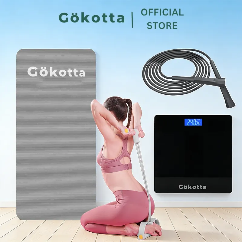 GOKOTTA Set Olahraga 4 In 1 Combo Matras Yoga + Tali Skipping + Tummy Trimmer +  Penimbang Berat Badan Digital