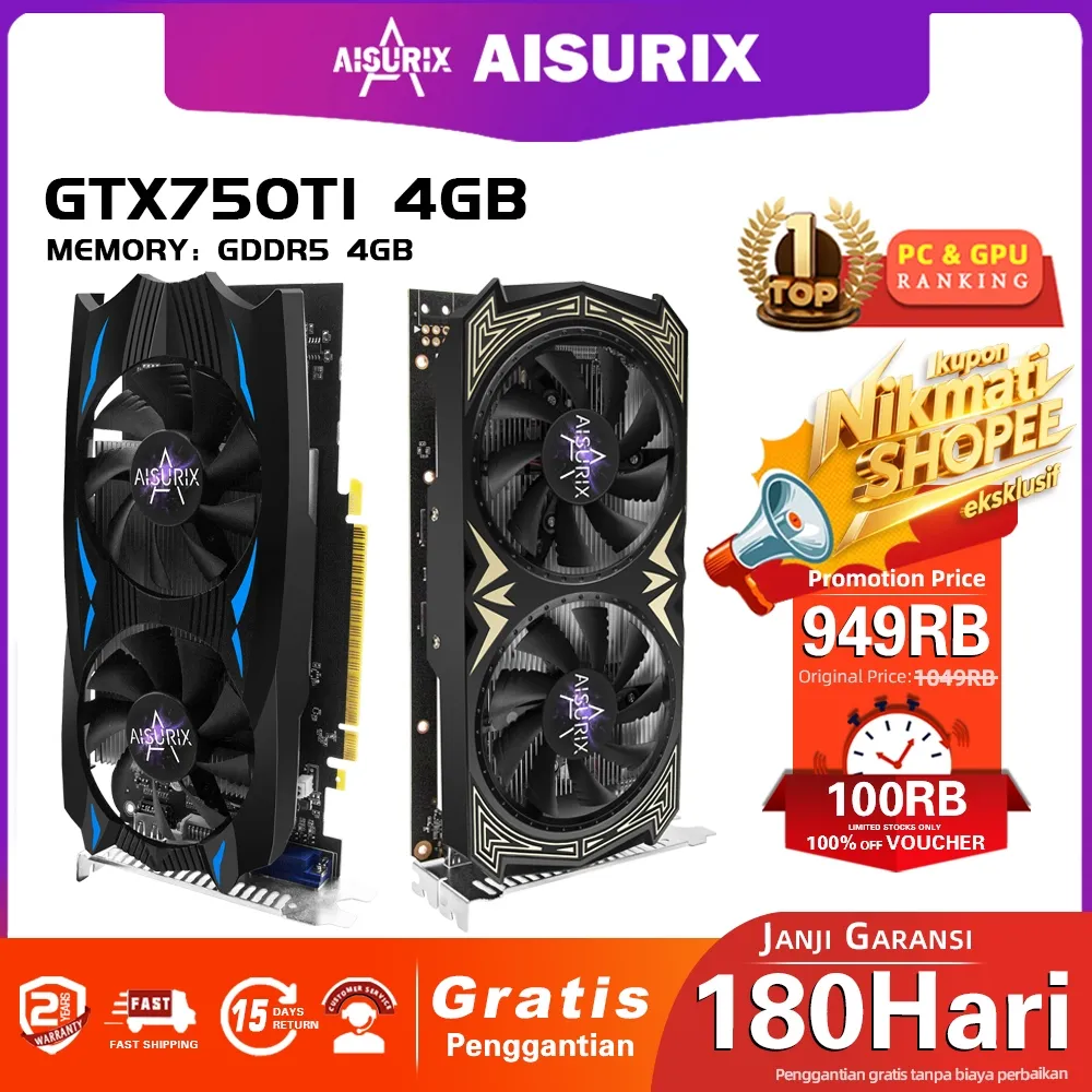 AISURIX VGA Card GTX 750Ti 4GB DDR5 128Bit Pcie 3.0 GTX 750 TI 2GB Graphics Cards