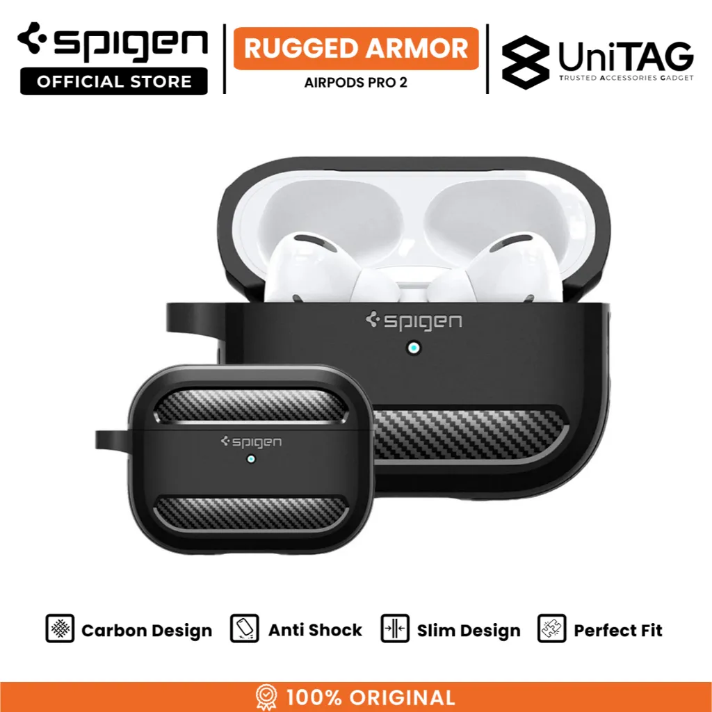 SPIGEN Case for Airpods Pro 2 Rugged Armor Shockproof Slim Carbon Casing