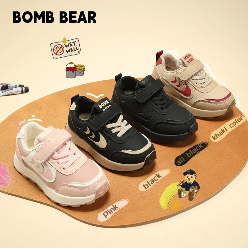 Bomb Bear Sepatu Sneakers Sekolah Anak laki Laki TK SD Sport Hitam Pink umur 3-12 Tahun YNSS2208