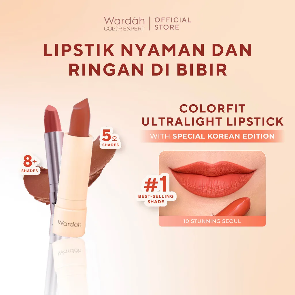 WARDAH Lipstik Colorfit Ultralight Matte Lipstick - Korean Limited Edition - Lipstik ala Korea - Lipstick Tahan Lama Hingga 8 Jam -Dilengkapi Vtamin E -Ringan dan Lembut di Bibir-Makeup-Lipstik Tahan Minyak 24 Jam-Lipstik Tasya-Lip Cream-Lip Matte-Makeup