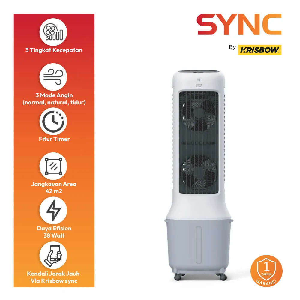 Krisbow Sync 10 ltr Smart Air Cooler 1300Cmh - Putih Kipas Angin Pendingin Ruangan Evaporatif Penyejuk Kamar Evaporative Wifi Remote Control