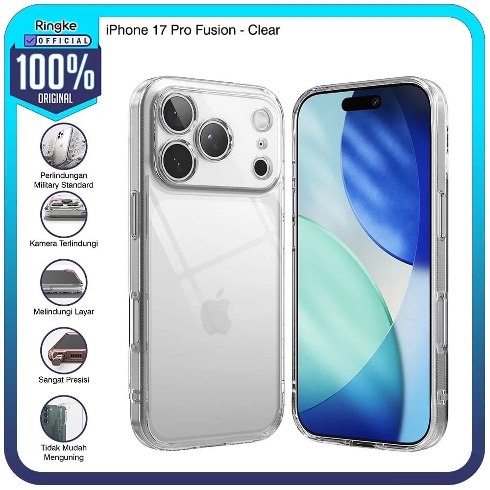 Ringke for iPhone 17 Pro Fusion Clear Bening Case Tipis Softcase Slim Armor Tough Rugged Casing Hardcase Full Cover Melindungi Layar Kamera Cover Handphone Anti Slip Anti Crack PC TPU Thin Fit Clear Jernih Bening Transparant Tahan Banting Military Drop