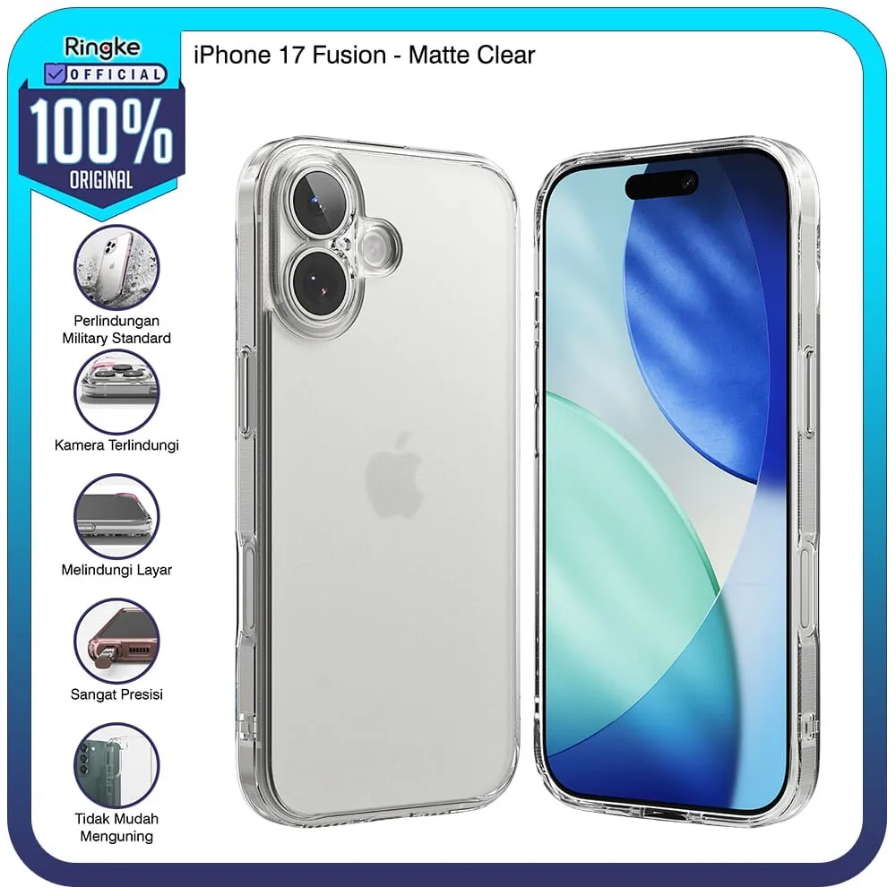 Ringke for iPhone 17 Fusion Matte Clear Bening Transparan Case Tipis Softcase Slim Armor Tough Rugged Casing Hardcase Full Cover Melindungi Layar Kamera Anti Slip Anti Crack PC TPU Thin Fit Clear Bening Transparant Tahan Banting Hybrid Military Drop