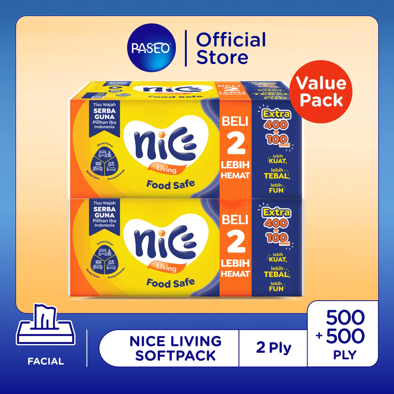Nice Living Facial Soft Pack 400's + 100's (Beli 2 lebih hemat)