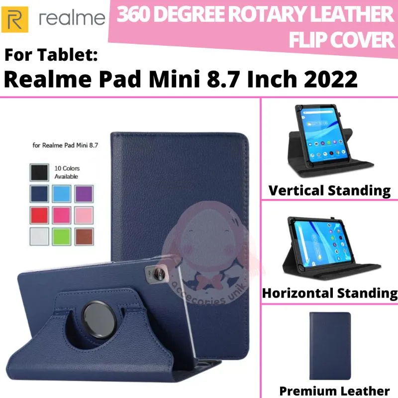 Realme Pad Mini 8.7 Inch 2022 Rotary Case Flip Book Cover Leather Casing Berputar 360 Rotating Standing Flipcase Sarung Kesing