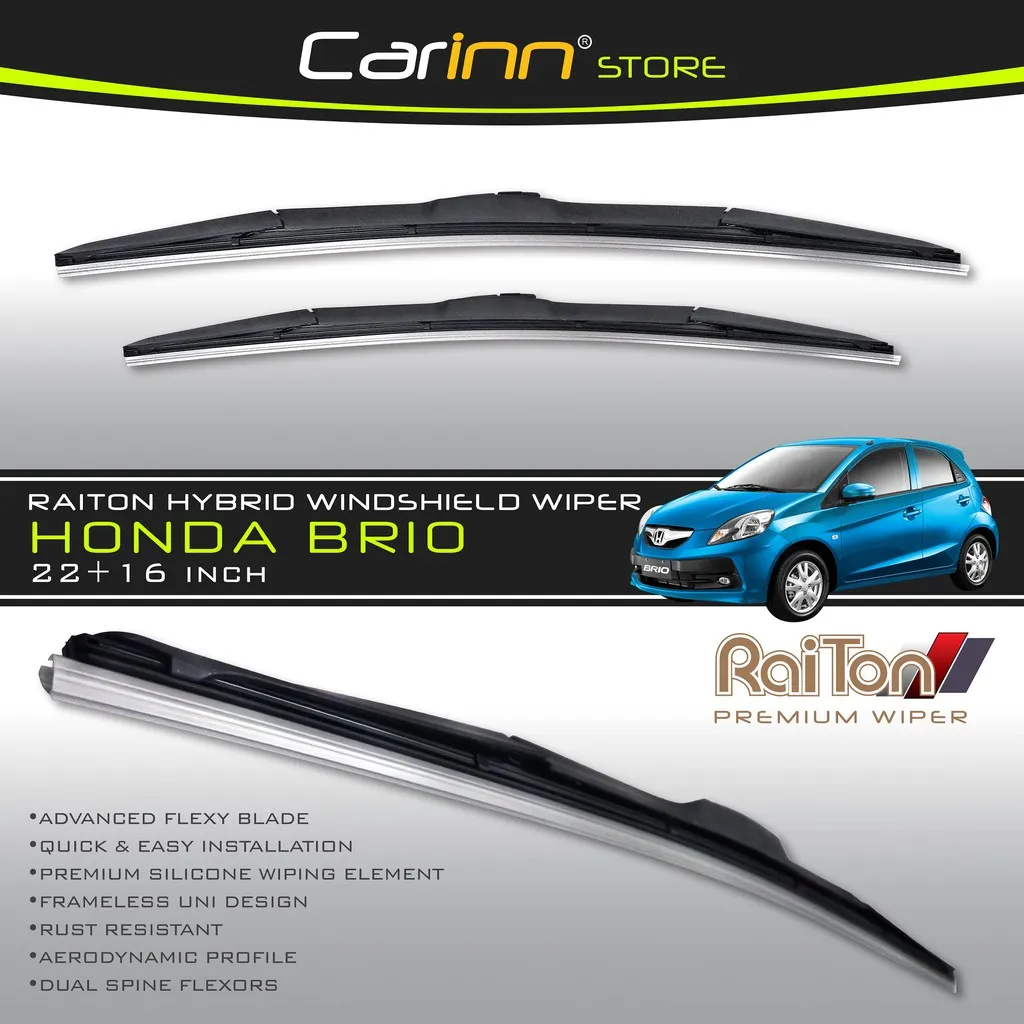 Raiton Sepasang Wiper Hybrid Kaca Depan Mobil Honda Brio 2013-2017 22" & 16" -2 Pcs