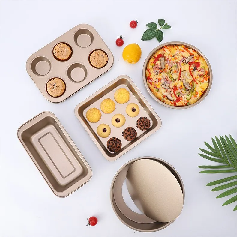 BAKINDO Loyang Set 5pcs Golden Series Non Stick Coating / Brownies / Loaf Pan / Pizza / Muffin