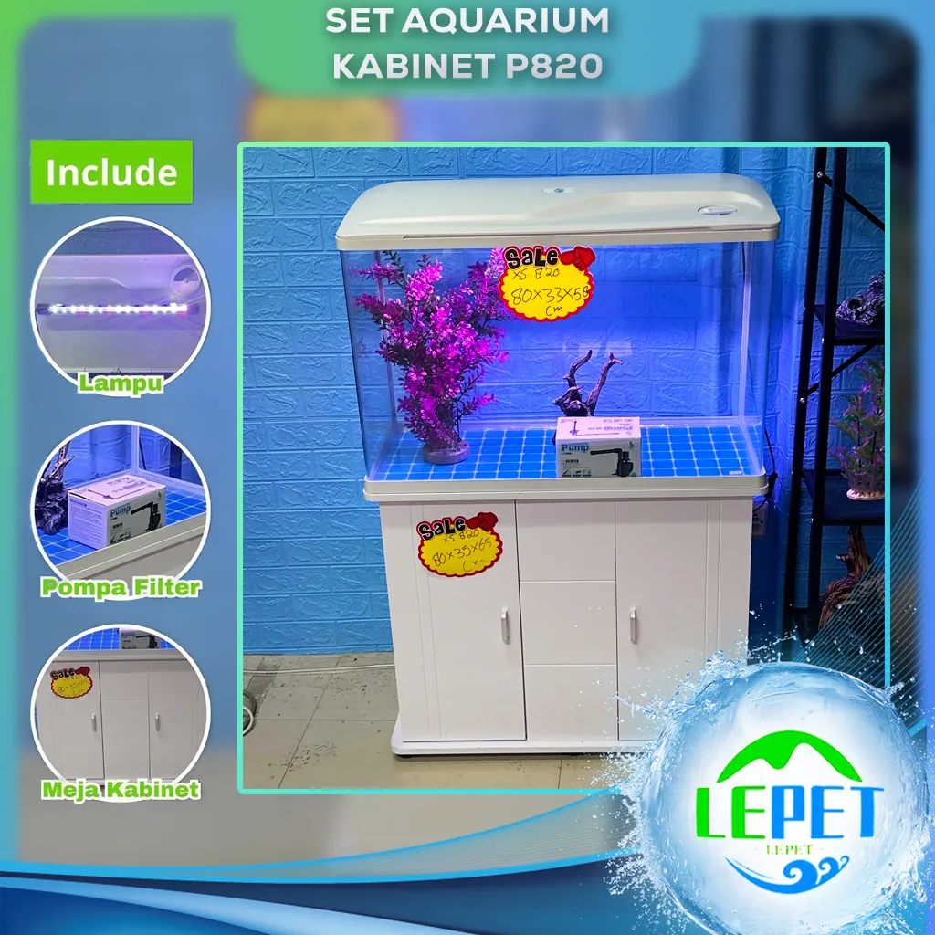 LEPET AQUARIUM PAKET MURAH DAN LENGKAP DENGAN MEJA UKURAN P820 / AQUARIUM SET CABINET