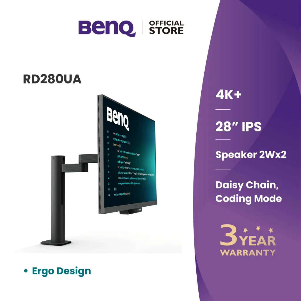 BenQ RD280UA 28.2" 4K+ BenQ Programming Monitor with Backlight and Flexible Arm