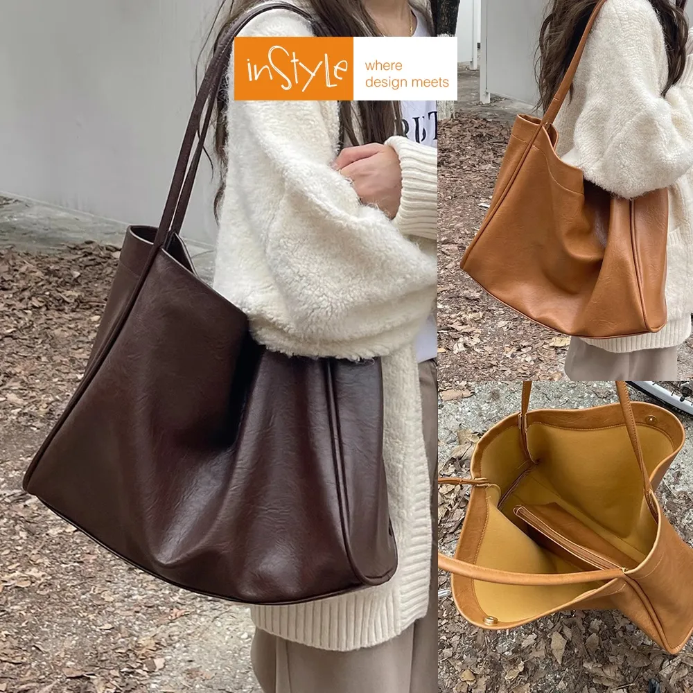 Tas Bahu Tote Bag Wanita Korean Style Shoulder Bag Kulit PU Lembut Size Besar (T2-046)