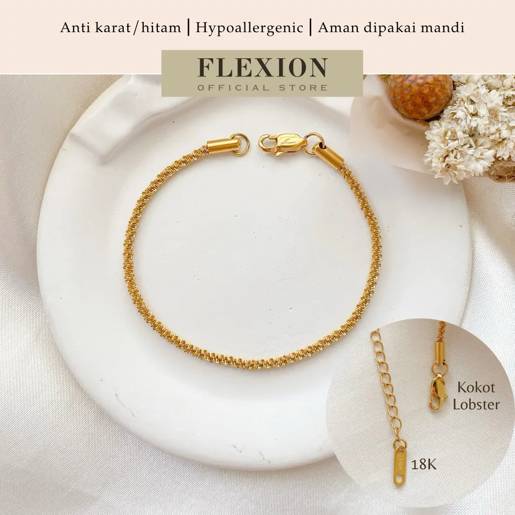 Flexion - Gelang Tangan Wanita Bling - Embos 18K - Titanium Anti Karat/Hitam/Luntur - Aksesoris dan Perhiasan Fashion Korea Aesthetic - Stainless Steel 316L