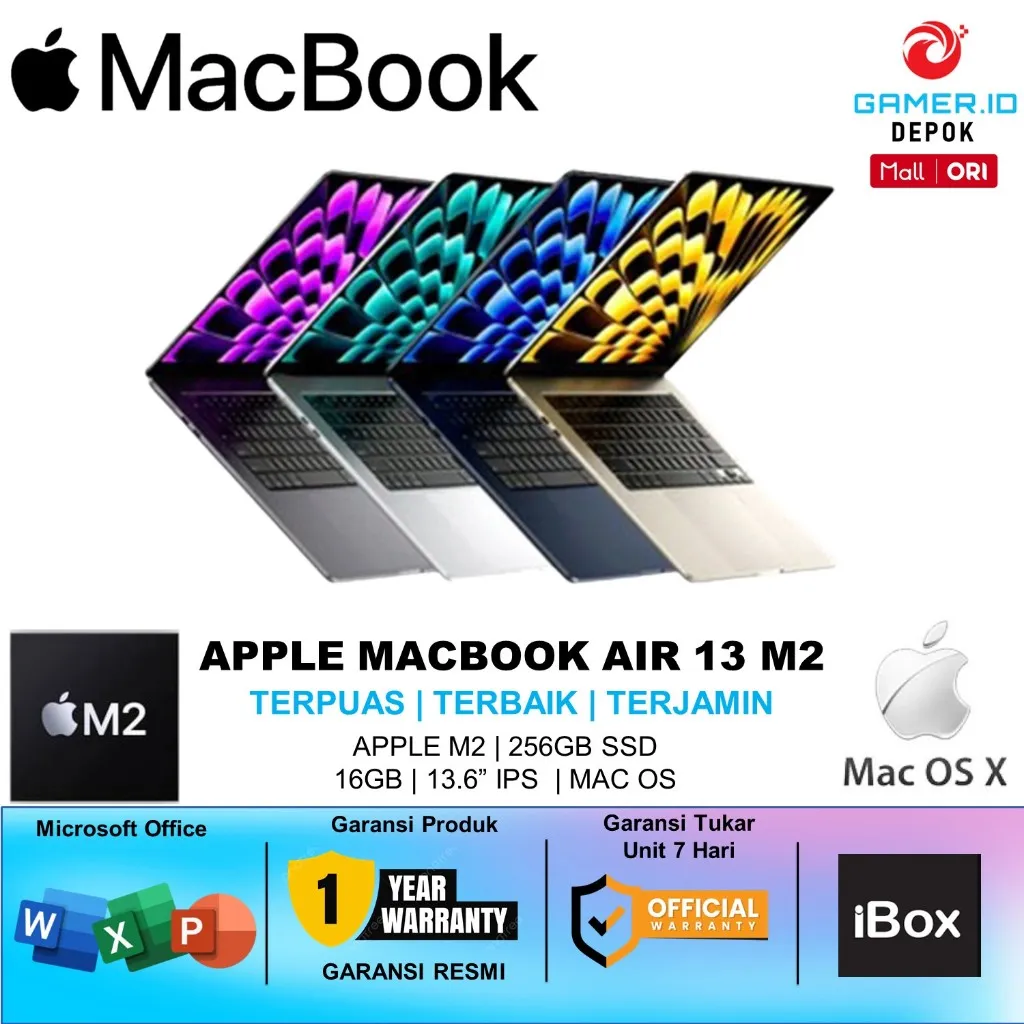 (READY) IBOX APPLE MACBOOK AIR 13 M2 8C GPU RAM 16GB SSD 256GB 8C CPU