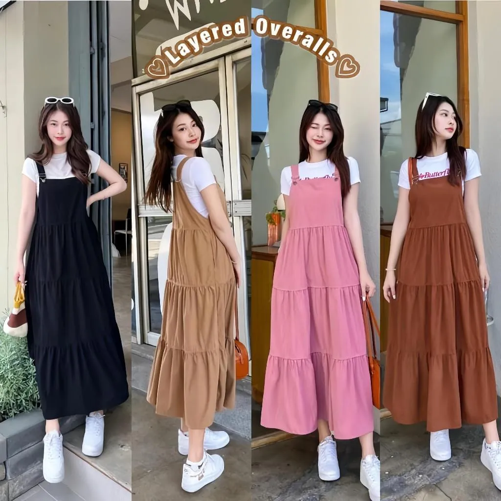 Jumpsuit Dress Overall Layered Bahan Rayon Twill Premium