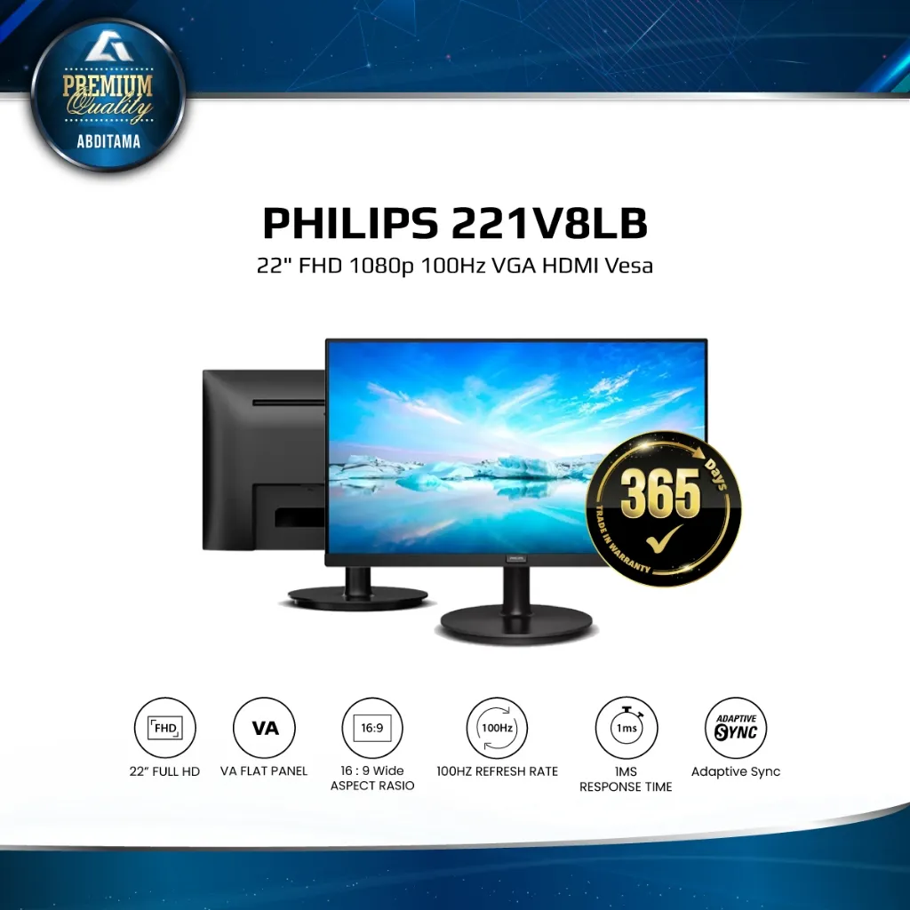 Monitor LED Philips 221V8LB 22" 1080p FHD 100Hz VGA HDMI Vesa
