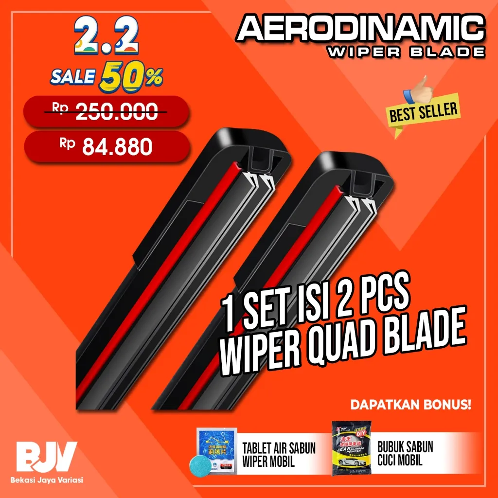 AERODINAMIC Wiper Mobil Quad Blade - Universal Semua Tipe Mobil - Wiper Frameless Quad Layer Empat Lapis