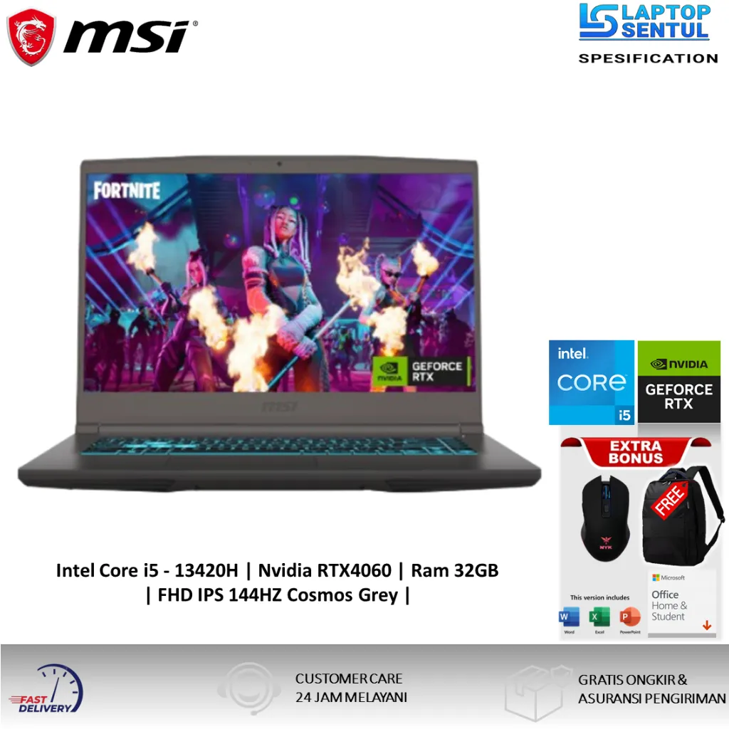 MSI Thin 15 - B13VF | Intel Core i5 - 13420H Nvidia RTX4060 Ram 32GB FHD IPS 144HZ Cosmos Grey