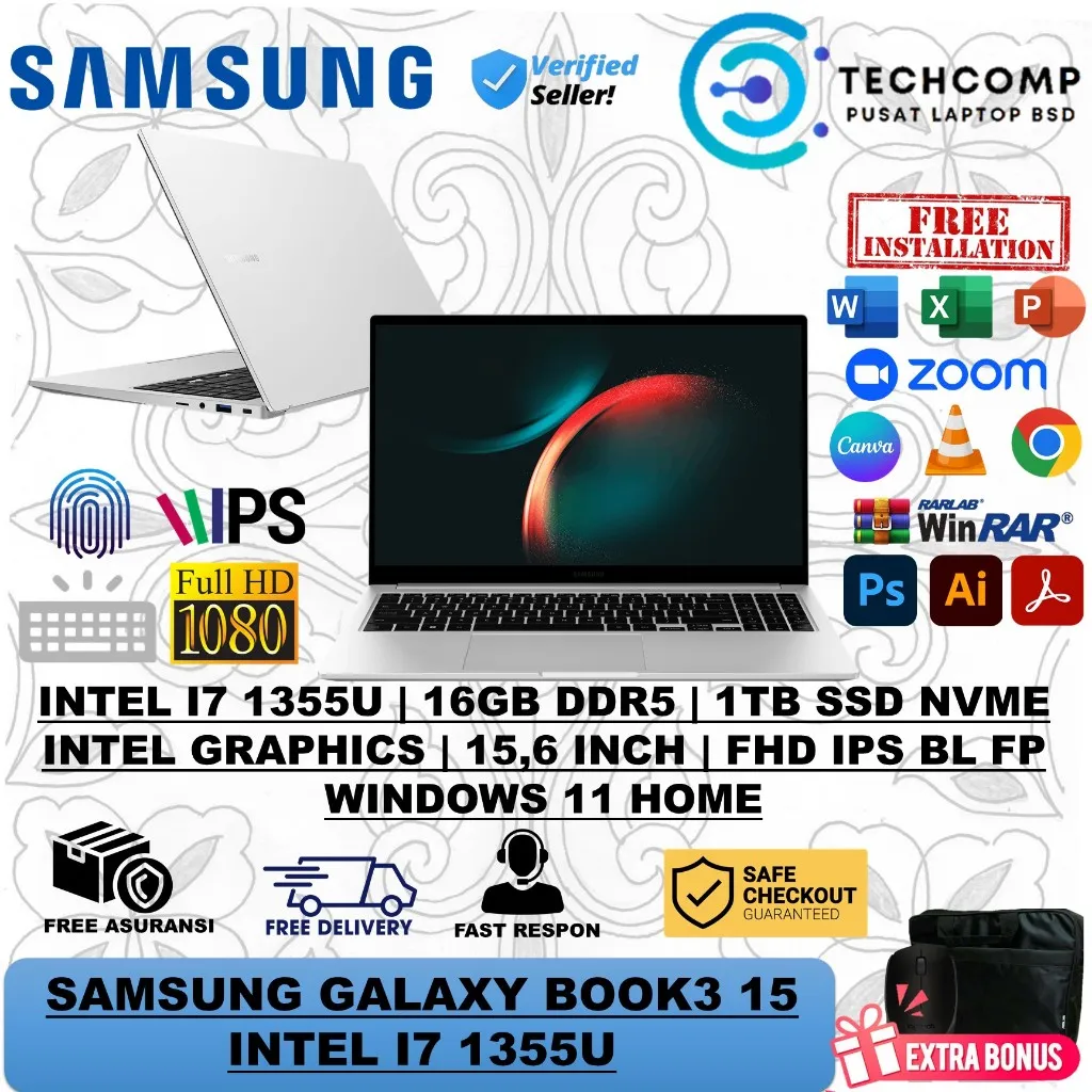 Laptop SAMSUNG GALAXY BOOK 3 15 Intel Core I7 1355U 16GB DDR4 1TB SSD 15.6 Inch Windows 11 Home Ori