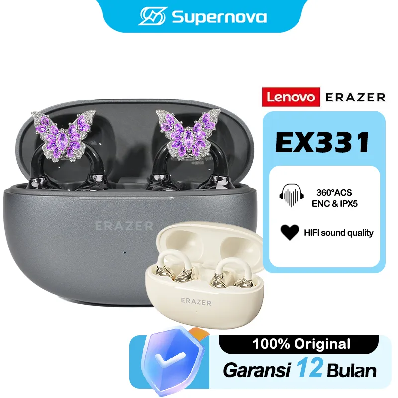 Lenovo ERAZER EX331 ENC Bone Conduction Earbuds Open Ear Headphones IPX5 Waterproof Ear Clip Headset
