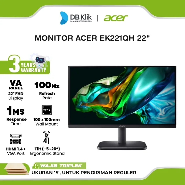 Acer Led Monitor Ek221Qh 22" 100Hz Va 1Ms Fhd Hdmi Vga