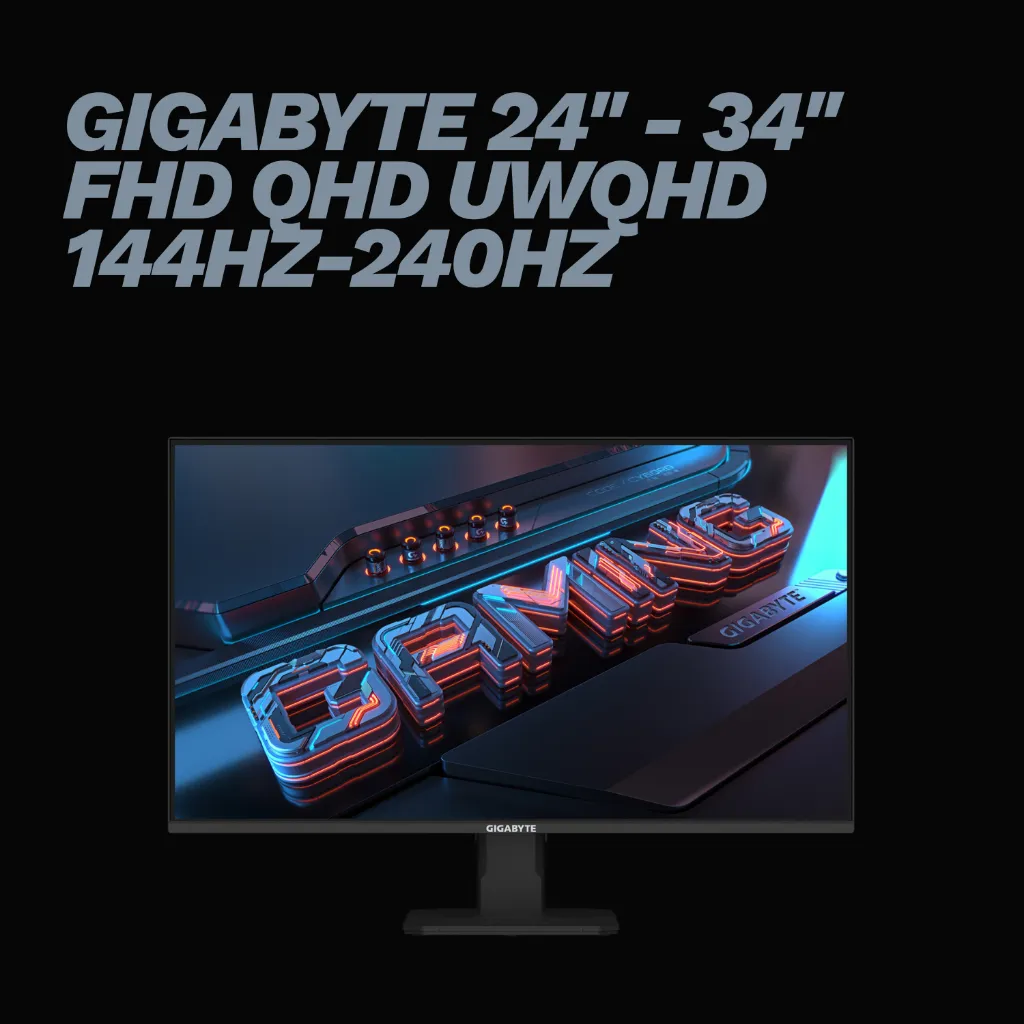 All Gigabyte Gaming Monitor Series GS25F14 GS25F2A GS25F2 GS27FA G27Q20 - 24.5" 27" FHD QHD 144Hz-240Hz Support Adaptive-Sync Technology Super fast 1ms Response Time For The Most Smooth Gaming Experience