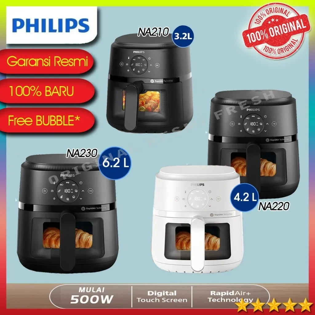 PHILIPS Digital Air Fryer Transparan 6,2L NA230 / 4,2L NA220 NA221 / 3,2L NA210