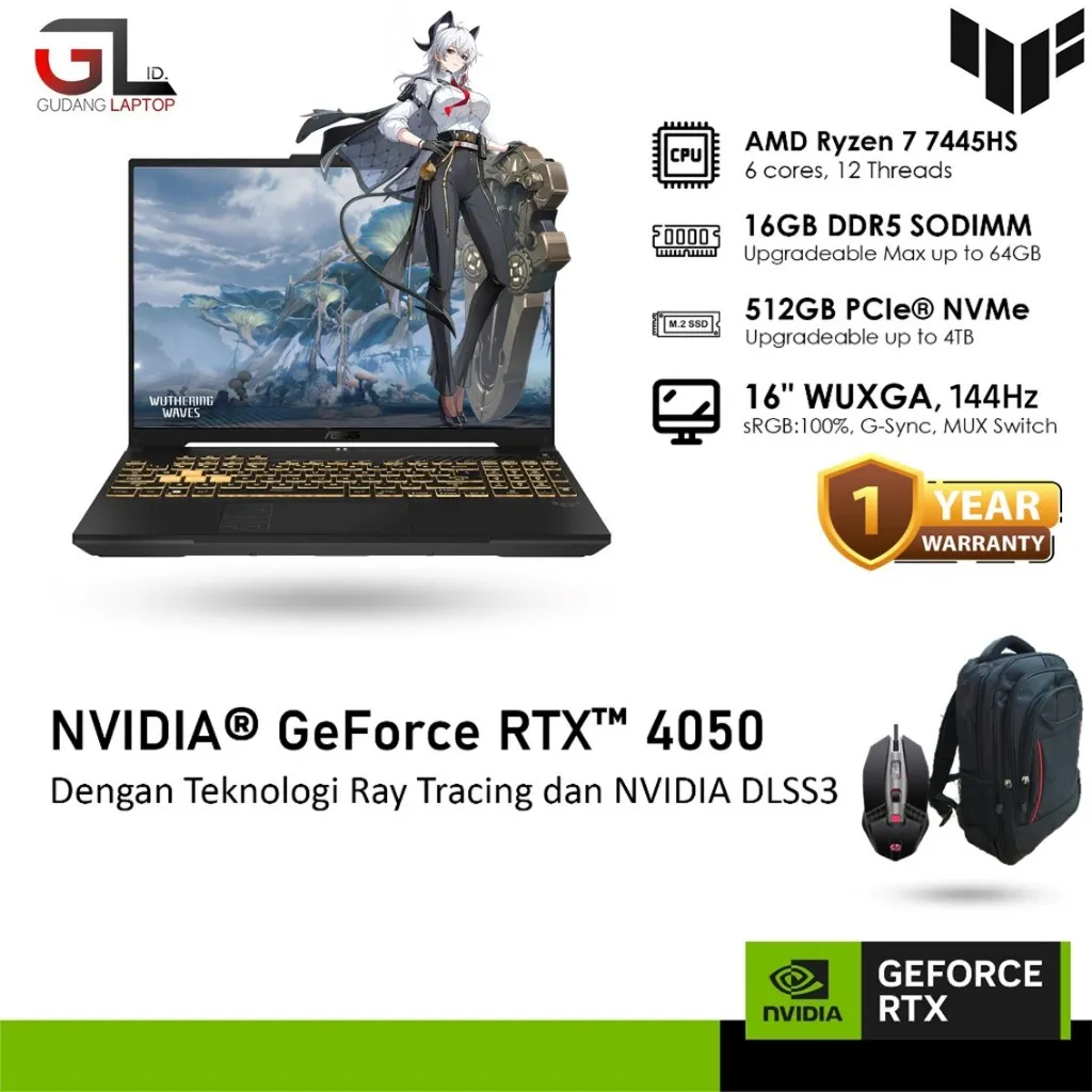 ASUS TUF A16 FA607NUG GeForce RTX 4050 6GB - RYZEN 7 7445HS 16GB 512GB SSD 16 INCH FHD+ IPS W11