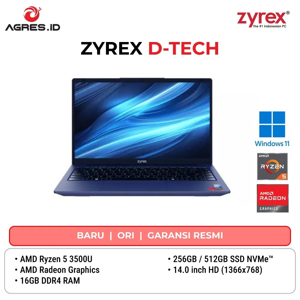 ZYREX D-TECH AMD RYZEN 5 3500 - RAM 16GB 512GB WINDOWS 11 14.0 INCH