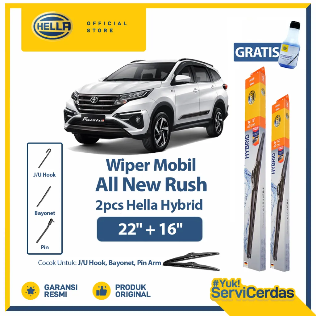 Wiper Mobil TOYOTA All New Rush 22” + 16” (2pcs) - HELLA Hybrid