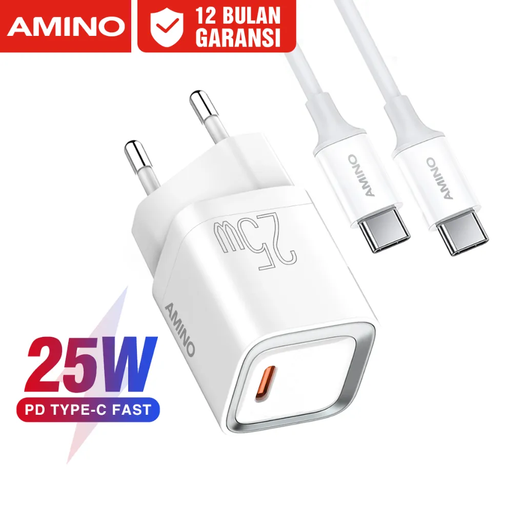 AMINO Fullset PD TYPE C Kabel / Untuk Iphone Lighning PD 25W Type C Mini Kepala Charger Super Smart USB C QC Fast Charging Untuk Samsung Xiaomi vivo huawei oppo EU Travel