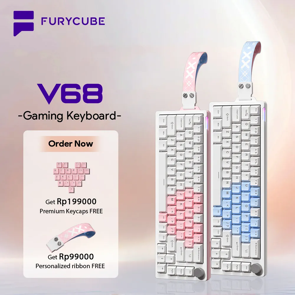 [NEW DESIGN] FURYCUBE V68 Mechanical Gaming Keyboard 3pin Hotswap Metal Knob Rgb Backlit Wired Office Keyboard
