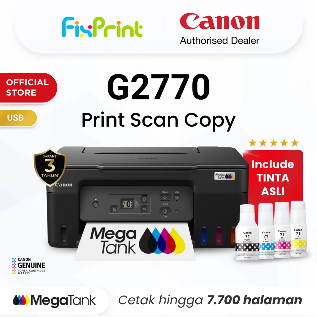 FixPrint Printer Canon G2770 - Ink Tank All In One Print Scan Copy USB MacOS - Garansi 3 Tahun - Pengganti L3210 L3211