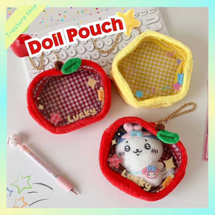 Ready 10CM  Tas Gantung Boneka Transparan PVC Kartun/  Doll Pouch Apple N Star /Pouch Doll Keychain Bag