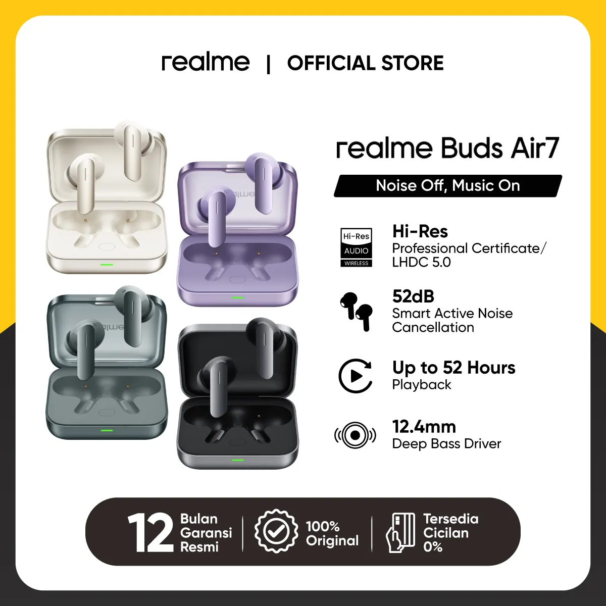 realme Buds Air7 (12.4mm Deep Bass Driver | 52dB Smart Active Noise Cancellation | Up to 52 Hours of Playback)