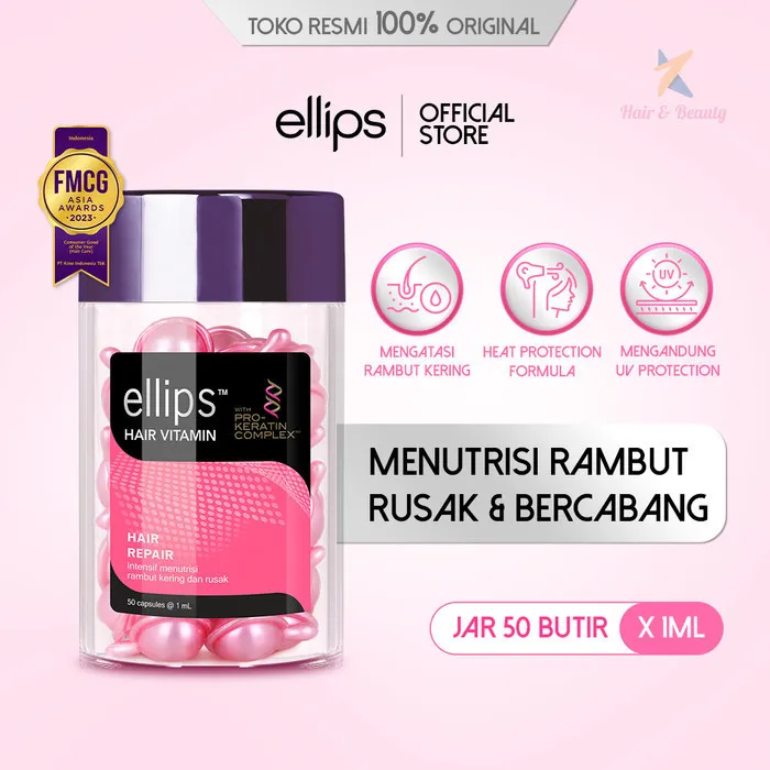 Ellips Hair Vitamin Pro Keratin Hair Repair Jar 50 Butir | Vitamin Rambut untuk Rambut Rusak dan Bercabang