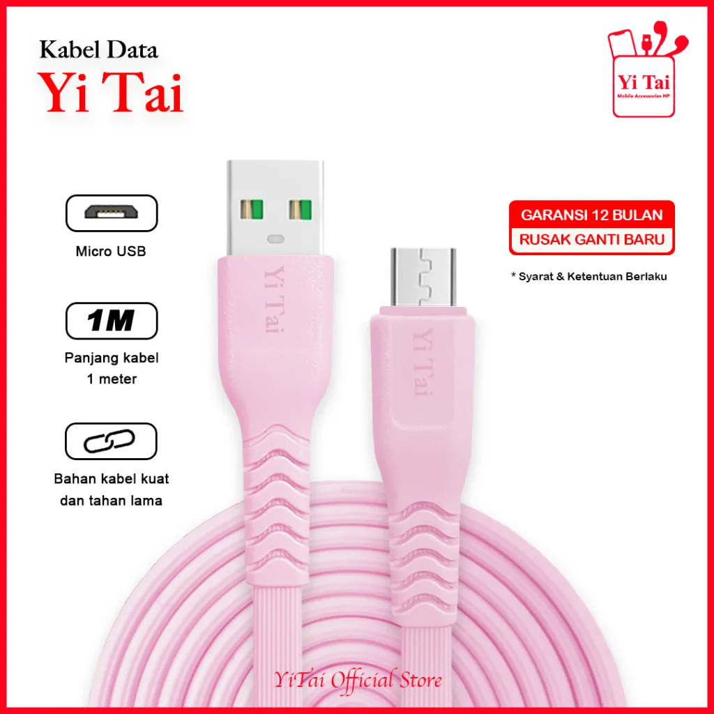 YI TAI - Kabel Data Micro Usb Gepeng Fast Charging 1 meter