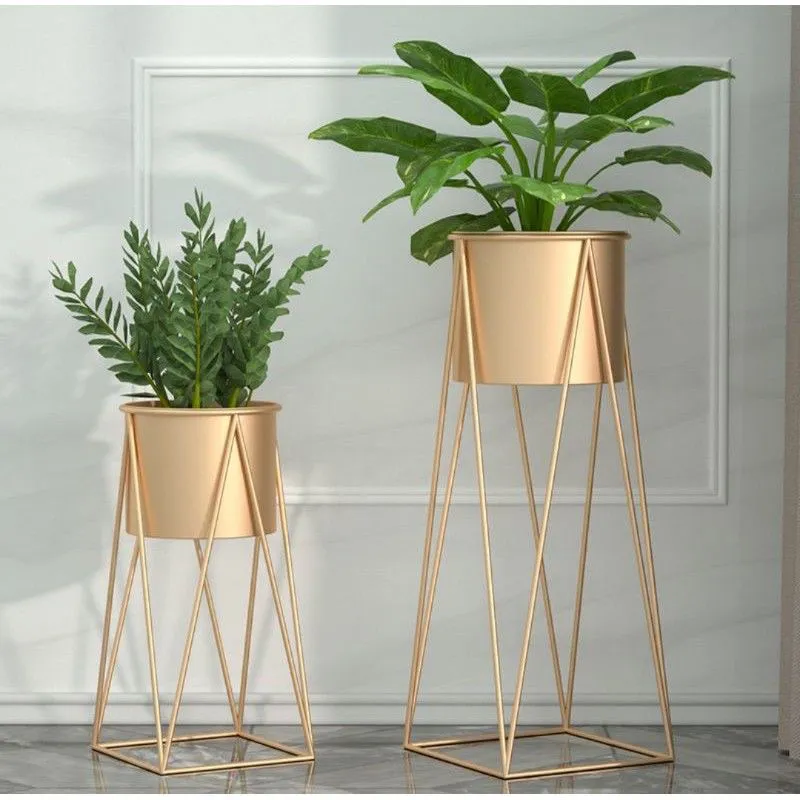 (TANPA POT) STANDING TATAKAN TEMPAT POT TANAMAN BESI GOLD SUDUT RUANGAN bunga tanaman hidup / palsu